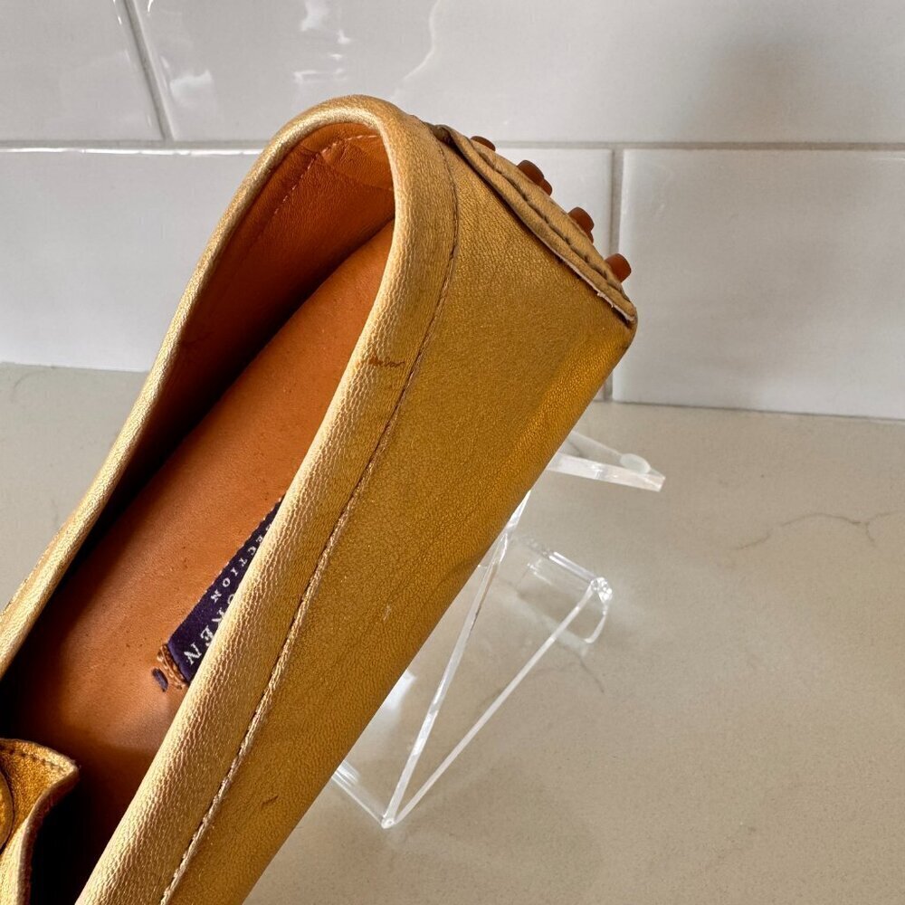 Ralph Lauren Purple Label Laine Driving Flats Gold Nappa Leather - Picture 10 of 11